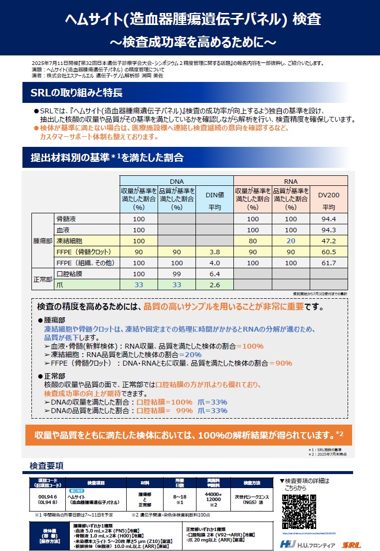 ヘムサイト(造血器腫瘍遺伝子パネル) 検査　～検査成功率を高めるために～