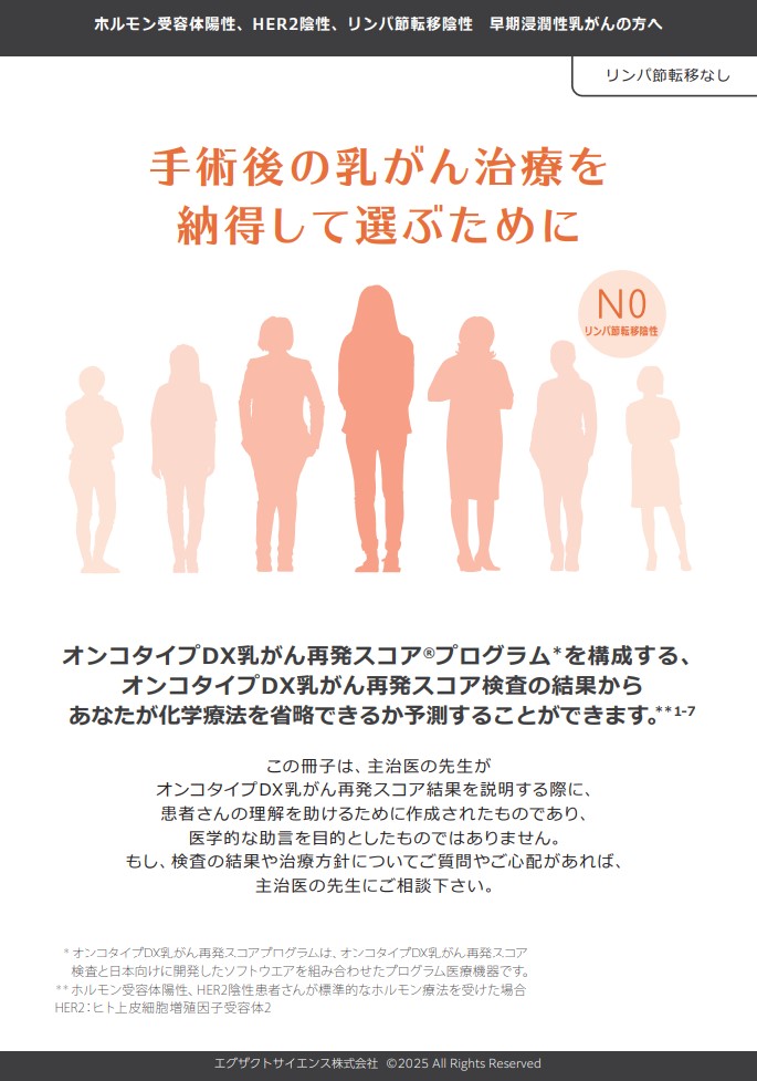 【患者様向け】オンコタイプDX 乳がん再発スコアプログラム 手術後の乳がん治療を 納得して選ぶために(N0)