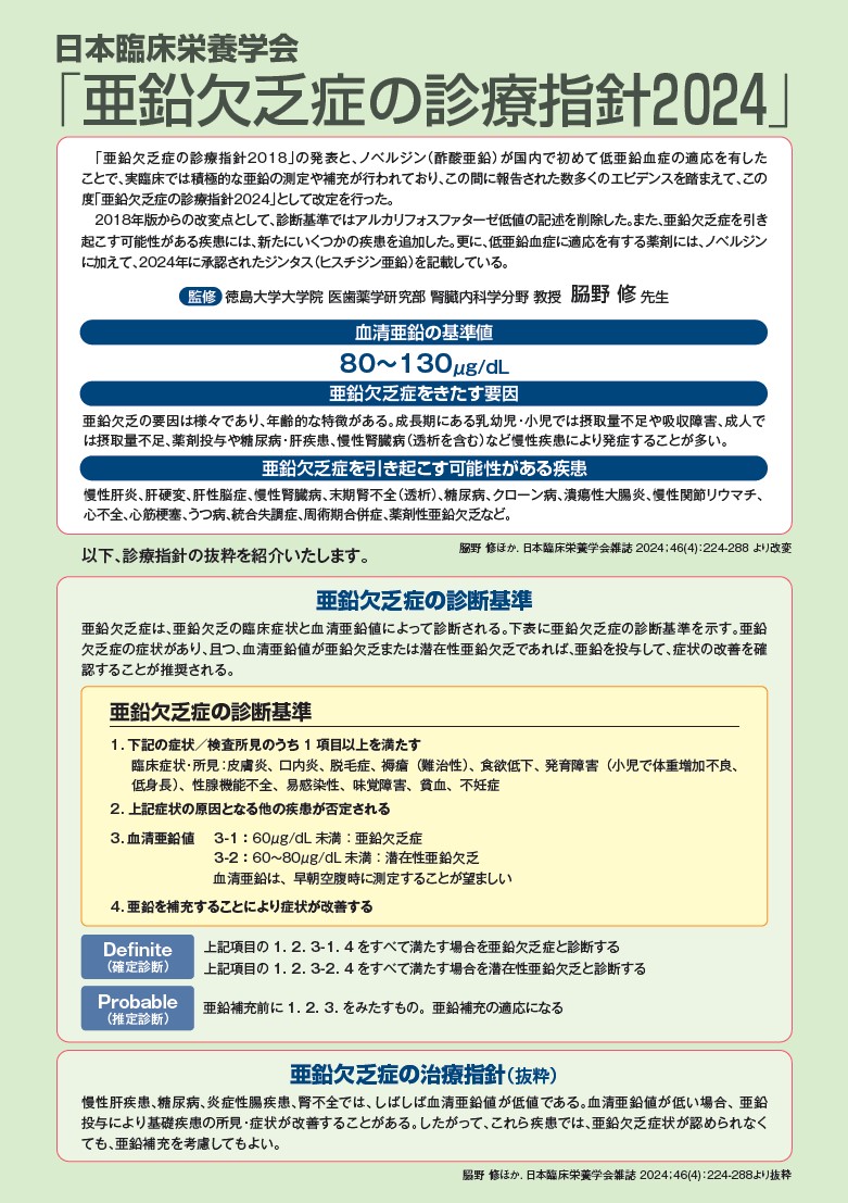 亜鉛欠乏症の診療指針2024