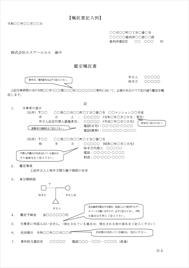 嘱託書記入例